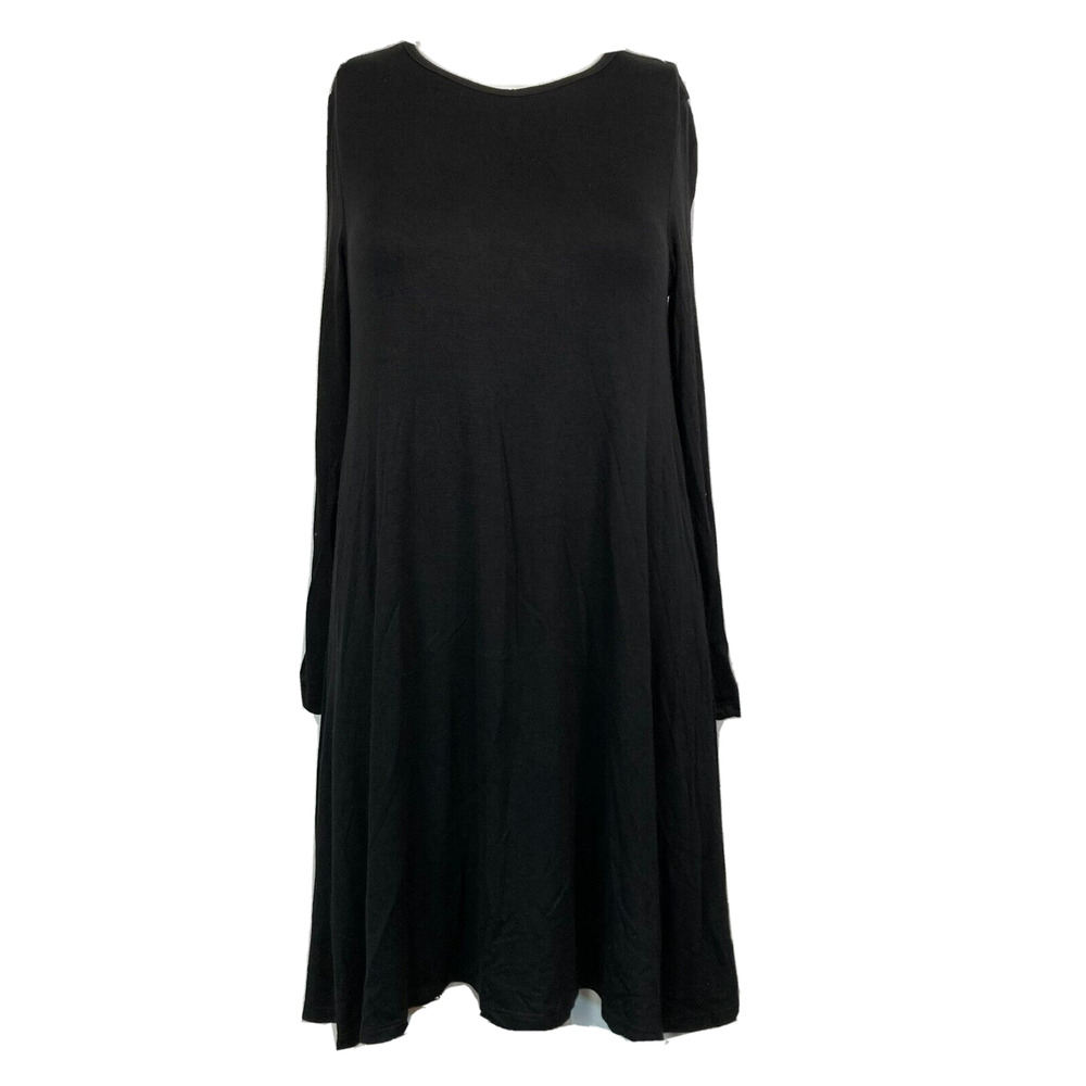 DeLacy Dress Womens‎ Sz XS Black Stretch Jersey Long Sleeve Flowy Pullover